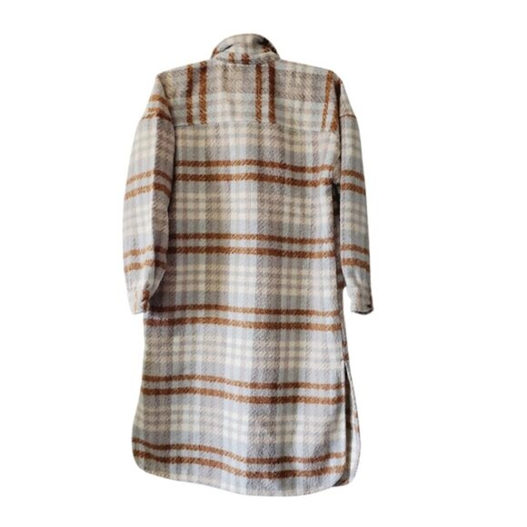 Dip Longline Plaid Fleece Barn Core Grunge Duster Shacket S - Picture 3 of 7
